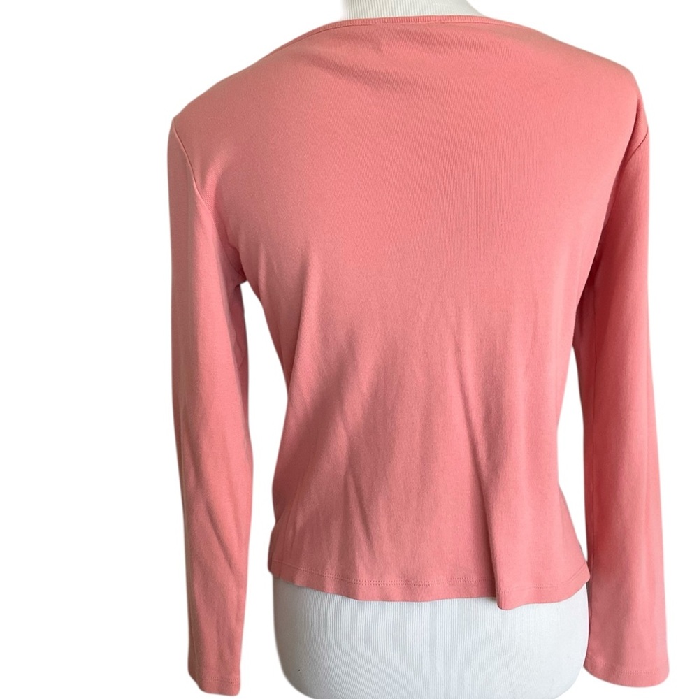 LOFT Long Sleeve Knit Top 100% Cotton M Peachy Pink - Picture 2 of 6